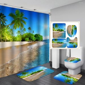 Shower Curtains Landscape Blue Sea Boat Bath Waterproof Bathing Simple Curtain Bathroom Polyester Cloth Home Decor