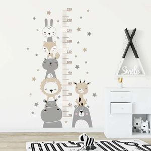 Cartoon Smile Animals Bear Lion Deer Hippo estrelas Altura Ruller Wall Stickers para crianças garotas menina garotas Decalques PVC 240410
