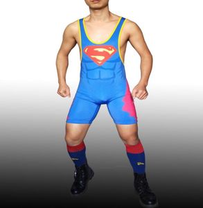 Lower Cut Man Superman Wrestling Singlet Weight Lifting Suit Men Tights Fighting Suit One Piece Jumpsuit6786132