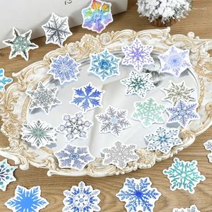 Geschenkverpackung 50pcs Weihnachtsflockenaufkleber PVC Laptop Gepäck Grußkarten Kisten Kisten Aufkleber Kinder Geschenke Scrapbooking Accessoires