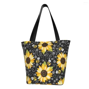 Shopping Bags Luxury Sunflower Print Woman Large Shopper Tote Bag Foldable Eco Female Travel Handbags Cute Canvas Cloth Shoulder