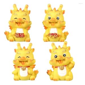 Decorative Figurines 4PCS Mini Chinese Year Dragon Figurine Resin Golden Zodiac Statue For Tabletop Car Decor Durable