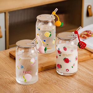 Wine Glasses 500ML Cute Strawberry Peach Glass Cup For Coffee Water Juice Milk Tea Creative Fruit Portable Cups With Lid Straw