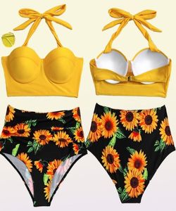 Frauen sexy Push -up Bikini Set High Taille Badeanzug Blumenbademous Sommerbadeanzug Strandbekleidung 2206203258807