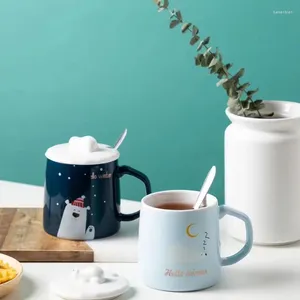 Canecas de inverno cartoon fofo polar urso de natal xícara de cerâmica arte yuansu líquido estudante de caneca vermelha