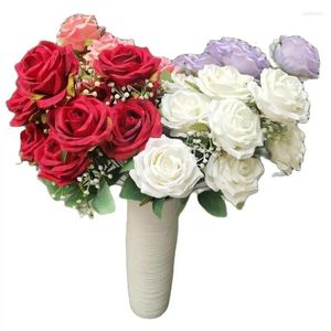 Decorative Flowers One Silk Rose Bunch Flower Good Quality Artificial 9 Heads Branch For Wedding Centerpieces Home Table Floral Deco