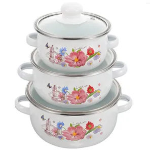 Tazze 3pcs cucina zuppa cucina in vaso domestico stockpot per cucinare la doppia maniglia