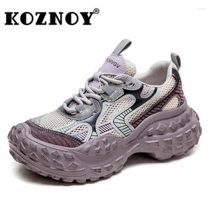 Casual Shoes Koznoy 5.5cm Air Mesh Genuine Leather Chunky Sneaker Comfy Summer Flats Boots Mixed Color Fashion Sandals Women Breathable