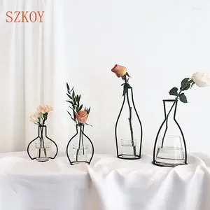 Vasos Estilo de marca Retro Iron Line Flowers Vase Metal Plant Holder Modern Solid Home Decor estilos nórdicos