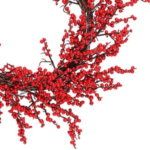 Decorative Flowers Christmas Wreath Decorated With Red Berries Decoration Artificial Garland For Window Party House Wall Wedding