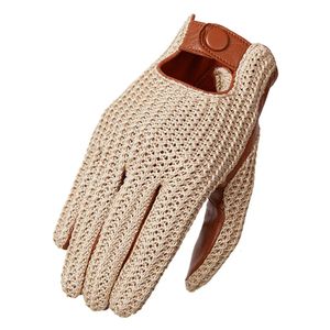 Autumn Winter Mens Wool Knitted Goatskin Touch Screen Gloves Locomotive mitten Car Driving Genuine Leather Motorcycle 240402