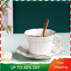 Cups Saucers Ceramic Luxury White Coffee Cup Set Elegant Cute Cappuccino Mate English Tea Canecas Sets European British 50BD