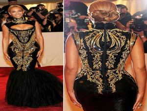 2017 Evening Gowns Beyonce Gala Black And Gold Embroidery Beaded High Neck Floor Length Mermaid Celebrity Dresses WD10167763372