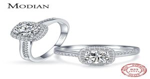 Modian echtes 925 Sterling Silver Round Clear Cubic Zirconia Engagement Rings für Frauen Hochzeitsversprechen Statement Schmuck Geschenk 227285741