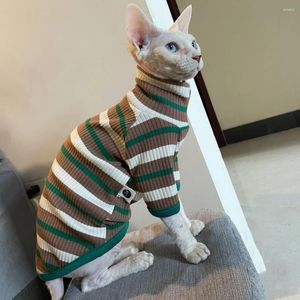 Cat Costumes Clothing For Sphynx In Autumn Striped Cotton Coat Devon Rex Soft High-neck Janpanese Style T-shirt Male Cats Spring