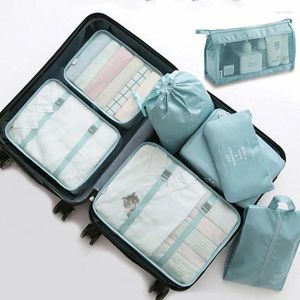 Aufbewahrungstaschen 8 Teile Set Klappkleidung Organizer Mesh Drawess Unterwäsche Taschenreisen Kleidungsschuh Waschbeutel