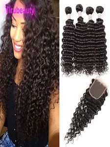 Peruvian 4 Bundles With 4X4 Lace Closure Human Hair 5 Pieceslot Deep Wave Curly Lace Closures With Bundles 828inch2585418