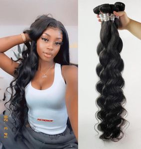 Peruansk malaysiska mänskliga hårbuntar Indien Body Wave Bodywave 30 32 34 36 38 40 Inch Bundle Remy Humen Hårförlängning Indian8869463