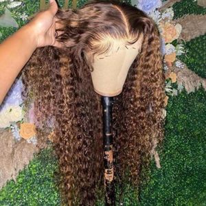 Perucas de renda Luvin 28 30 polegadas Destaque ombre Água Cabelo curto encaracolado Human Honey Blonde Colored Wave Deep Frontal para Women79094271717611