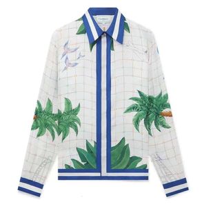 Casablanca designer 24SS Camisa casual de seda clássica letra de grade tropical quente impressão havaiana homens casuais e mulheres de manga longa camisa de praia Casablanc Trend Tops