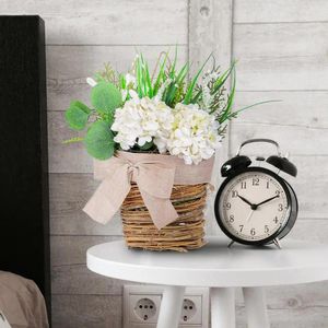 Dekorativa blommor Cream Hydrangea Decor Artificial Wreath Rattan Flower Basket Bowknot för inomhus utomhusfönster front