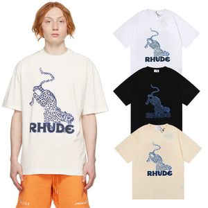 2022 Los Angeles Summer High Street Rhude Leopard Trend Trend Fat Guy Loose Fashion Bottoming T-shirt Manga curta