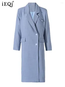 Kadın Suit Moda Moda Mavi Mavi Uzun Blazer Çentik Boyun Tek Kesin Kelime Tam Kollu Ceket 2024 Kadın Palto Giyim 2005