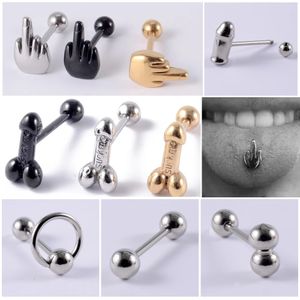 1pc 316L Çelik Orta Parmak Gest, Ball Dil Barbell Stud Piercing Punk Gövde Takı 16x16x5mm 240409