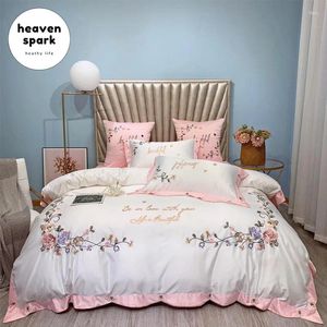 Bedding Sets Luxury 5 Cores Cotton Seda Bordado Flowe White Conjunto de edredão de edrete