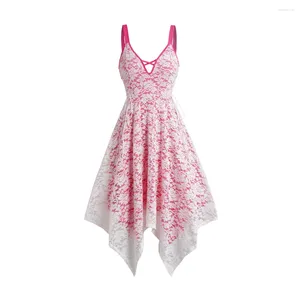 Casual Dresses Fashion Summer Lace Overlay Handkerchief Dress Sleeveless Colorblock Up Crisscross Midi Vestido Feminino