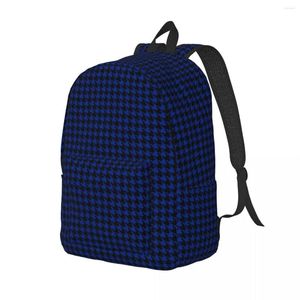 Backpack Houndstooth Print Boy Black And Blue Large Backpacks Polyester Stylish School Bags Hiking Designer Rucksack