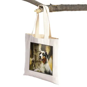 Shopping Bags Casual Pet Dog Scotland Border Collie Supermarket Shopper Bag Animal Foldable Fashion Women Shoulder Tote Handbag