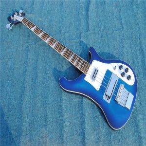 Gitarrkinesisk OEM Factory Rickeck 4003 Blue Electric Bass Guitar, dubbelutgång, riktig stockbild, omedelbar leverans