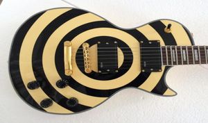 カスタムショップChibson Zakk Wylde Bullseyeyyeyブラッククリームエレクトリックギターアクティブピックアップ9Vバッテリーギターin Stock4341494