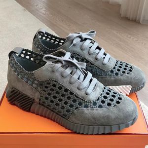 2024 spring summer new arrive couples Hand woven hollow flat trainers runway designer top quality genuine leather thick sole lace up outside walking lovers shoes