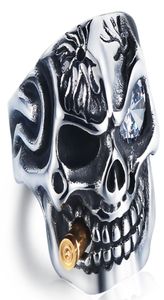 헤게모니 다이아몬드 두개골 티타늄 스틸 링 성격 펑크 맨 039S 링 보석 유럽 및 American1828024