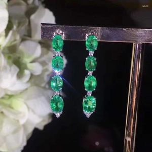 Dangle Earrings Natural Emerald Drop Authentic 925 Sterling Silver Women's High Charm Jewelry Colombian Emeralds