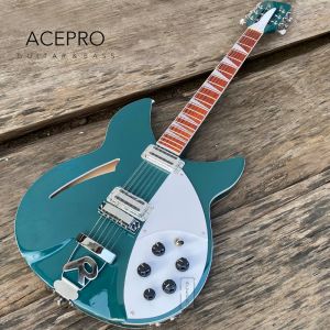 Guitar 12 String Semi Hollow body Electric Guitar Metallic Turquoise Blue color R shape Tailpiece Bridge 360 Electric Guitar