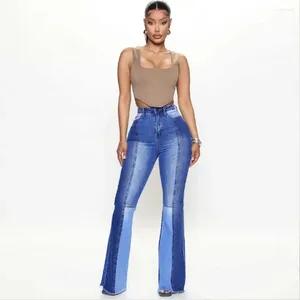 Women's Jeans Women 2024 European And American Explosive Elastic High-waist Fashion Two-color Patchwork Flare Pants