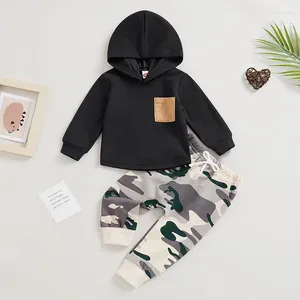 Set di abbigliamento 0-3 anni cuccioli di tuta da braccio per la manica lunga felpa con cappuccio elastico pantaloni mimetici