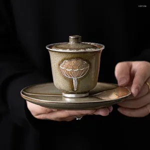 Tee -Sets Ice Blume Glaze Lotus Samenpod Tureen Keramik Retro Haushalt Tea Maker Bowl Set Gaiwan
