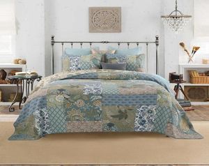 Shabby Chic Floral 3 Pieces Patchwork Bedspread Pillow shams Sumer Quilts Set Queen King size 100 Cotton Reversible Ultra soft14080248