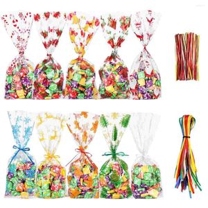 Bolsa de traje de presente 120pcs Bolsa de biscoito de cordão de cordão Celofane com laços para suprimentos de embrulho de doces de festa de Natal