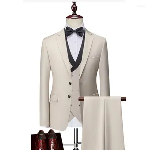 Herrenanzüge 2024 Fashion Casual Men Boutique Doppelbrust Weste Anzug Hosen Business 3 PCs Set Kleid Blazer Jacke Mantelhose