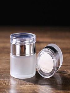 Frosted Glass Jar Cream Bottles Round Cosmetic Jars Hand Face Cream Bottle 20G30G50G burkar med Goldsilverwhite Acrylic Cap PP 6301925