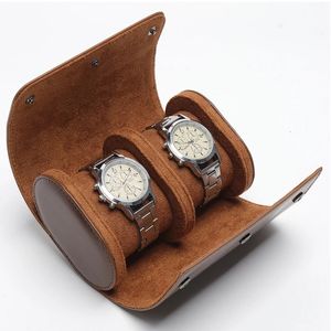 2 Slots Grids Watch Box Roll Travel Case Chic Tragbares Vintage Leder -Display -Aufbewahrungsboxen Hochwertige Geschenke Watch Case 240412