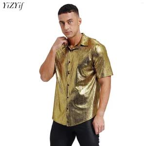 Camicie casual maschile Shiny Metallic Men Shirt Summer Trow a manica corta Trota a manica corta