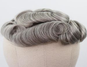 Mixed Grey Human Hair Toupee for Men Brazilian Remy Human Hair Replacement System Men039s Toupee 30mm Curly Skin Toupee new3737625