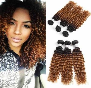 New Arrive Peruvian Ombre Hair Extensions Two Tone Brown Blonde 1B30 Colored Peruvian Deep Wave Human Hair Weave Bundles3555380