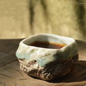 Чашки блюдцы в японском стиле Celadon имитация камня керамика маленькая чайная чаша Творческая чашка ручной работы в мастер -чашку домашнего офиса Drinkware